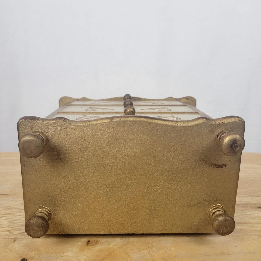 Vintage Florentine Musical Jewelry Box Gold Gilt Wood 3 Drawer Italian Style